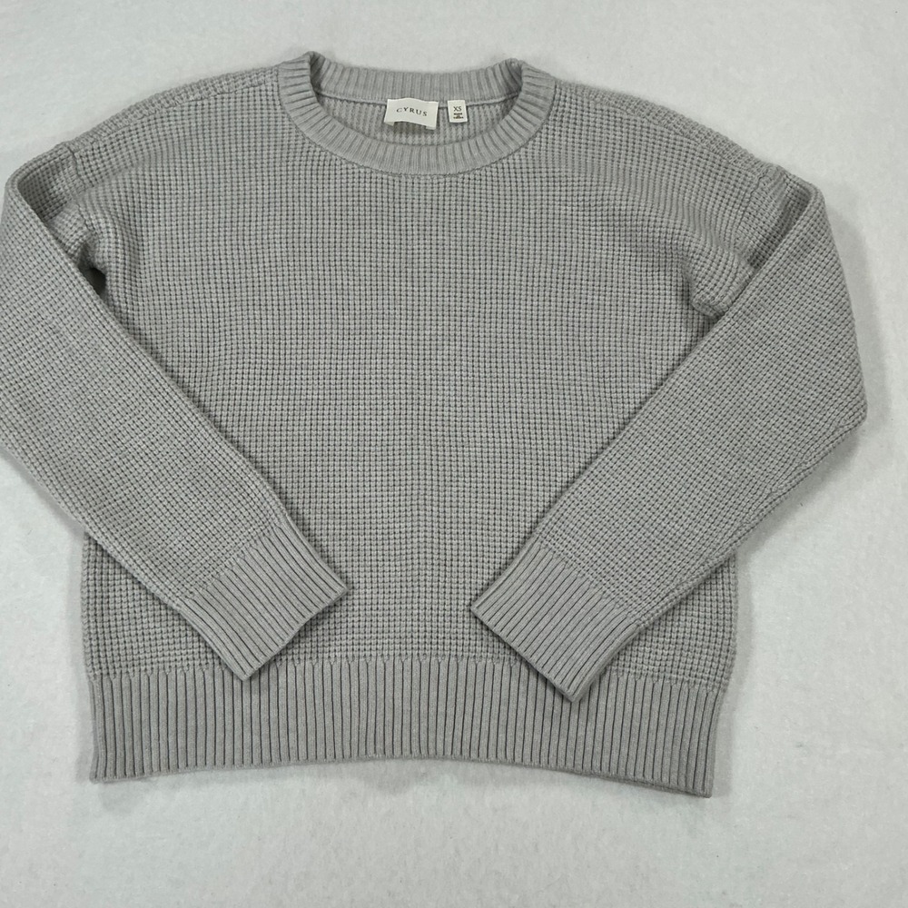 Cyrus Womens XS Light Gray Waffle Knit Crew Neck Pullover Sweater C852465TJ